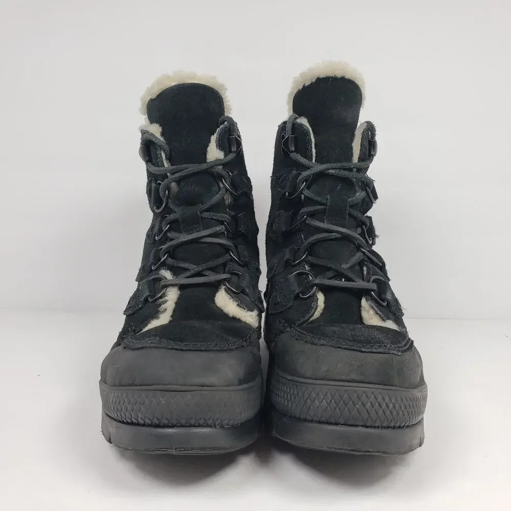 Manitobah Mukluks Mesa Mens Size 8 Black Suede Fur Inside Winter Snow Boots